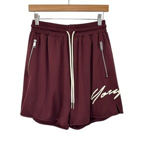 Youngla Mens Signature Logo Athletic Shorts Sz Medium Burgundy Zip Pocket